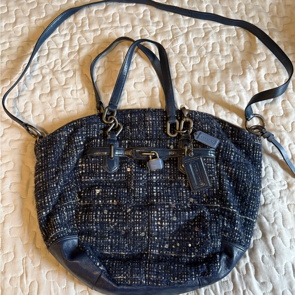 Elegant Blue coach Tweed  and  sequins Women's Bag